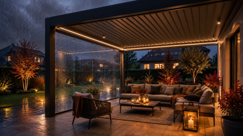 Gemütliche Pergola bei Regen